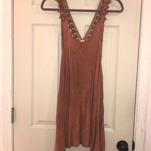 Altar’d State Lace Trim Brown Swing Dress